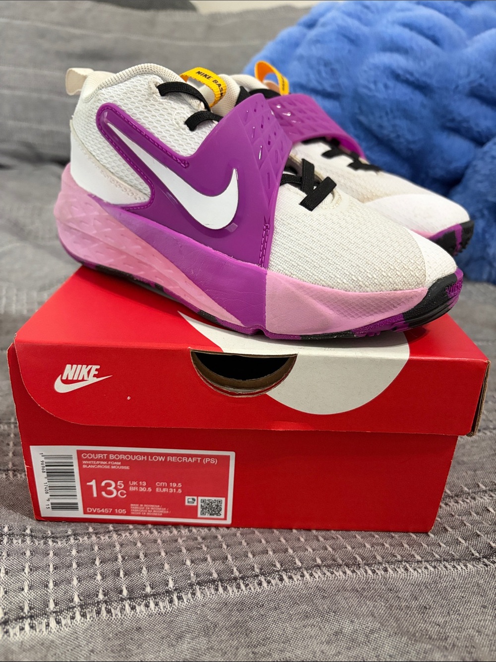 Nike Kids White basketball Sneakers with Purple and Pink Accents
